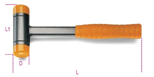 Dead-blow hammer with a steel shaft, featuring an interchangeable orange plastic face, textured grip, and a 60mm face diameter for effective striking.