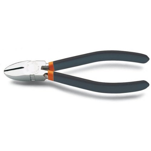 Diagonal cutting nippers with a shiny chrome-plated head and black rubber grips, measuring 160mm in overall length, featuring an orange accent near the pivot.