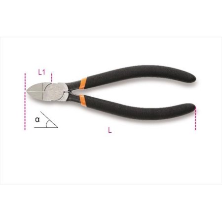 Black-handled 1080D diagonal flush cutting nippers with a shiny metal cutting edge, featuring an orange accent near the pivot and ergonomic grips for comfort.