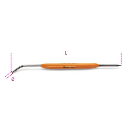 Engineers scriber with a nylon orange handle, featuring a hardened steel tip measuring 4mm, and a total length of 200mm, designed for precision marking.