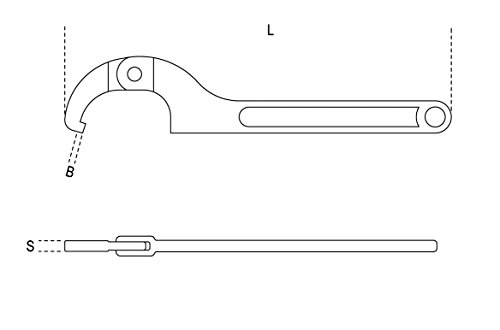 Adjustable hook spanner wrench in metallic finish, featuring a square nose design, adjustable range of 35-50 mm, and a streamlined handle for easy grip and use.