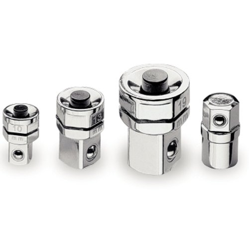 Set of 4 chrome-plated hex wrench adapters in varying sizes, featuring a smooth finish and engraved size markings for easy identification.