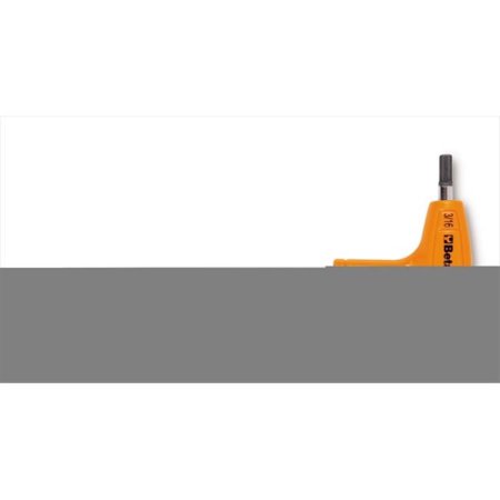 High torque ergonomic T-handle hex key in bright orange plastic with a metallic 6 mm hex tip, designed for comfort and efficiency in tightening and loosening screws.