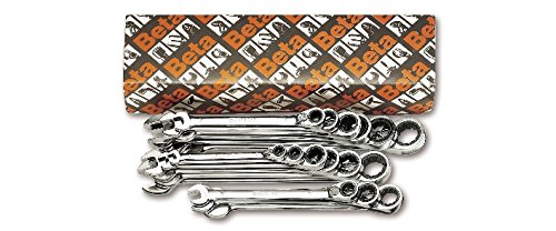 Set of chrome-plated wrenches in a box, featuring various sizes with a polished finish, and a distinctive orange and black Beta Tools packaging design.