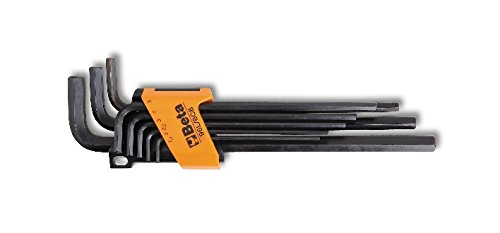 Eight-piece metric hex key set in black steel with an orange holder, featuring various sizes for versatile use in tightening and loosening hex screws.
