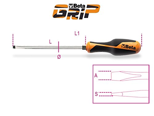 Set of six Beta Tools screwdrivers in a sturdy box, featuring ergonomic orange and black grips, chrome-plated steel shafts, and various head types for versatile use.
