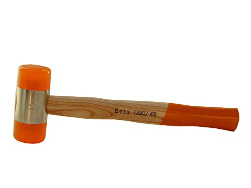 Soft face hammer with a 45mm diameter head in orange rubber, featuring a wooden handle with a smooth finish and engraved "Beta 1390/45" for identification.