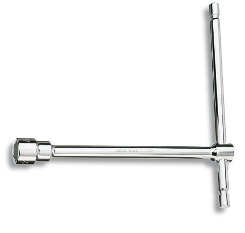 Shiny chrome T-handle hexagon socket wrench with a 9 mm socket, featuring a long handle for leverage and a robust design for durability.