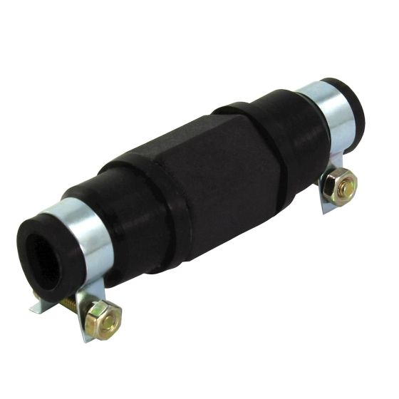 Black and silver Bike It Inline HT Connector Lead, featuring a cylindrical design with metal end caps and mounting brackets, suitable for 7 mm connections.