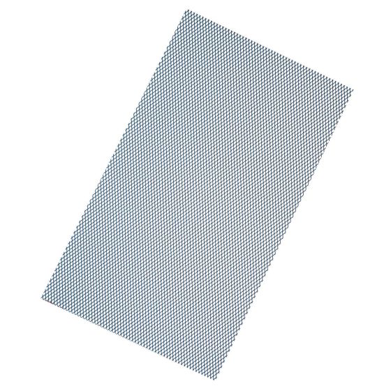 Aluminium mesh fairing insert in blue, featuring a fine grid pattern, designed for bike applications, lightweight and durable for enhanced airflow and protection.