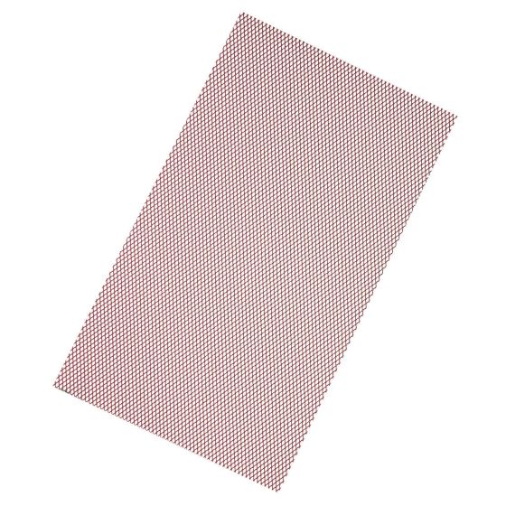 Red aluminium mesh fairing insert featuring a fine grid pattern, designed for bike customization and ventilation.