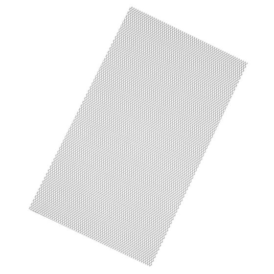 Silver aluminium mesh fairing insert with a fine grid pattern, designed for ventilation and protection in motorcycle applications.