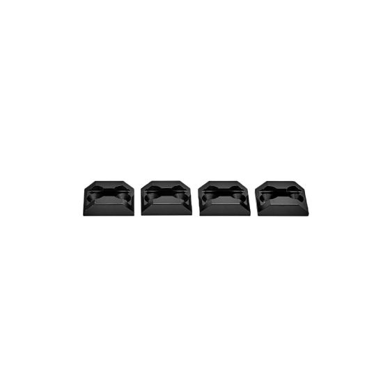 Black square anchor points for ring bolts, made of durable material, featuring a flat base and recessed areas for secure attachment, designed for reliable use in biking applications.