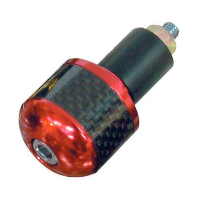 Red and black carbon fibre bar end weight with a shiny red top and a textured carbon fibre body, designed for enhancing bike handlebars by Bike-It.