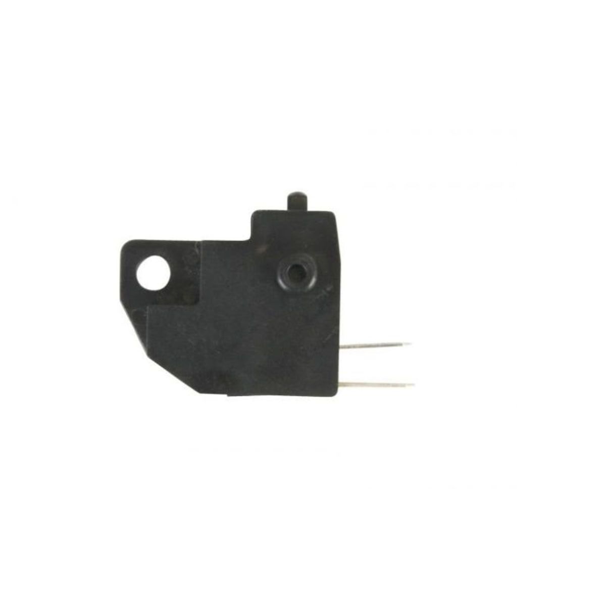 Black plastic brake light stop switch with two metal prongs and a mounting hole, designed for Suzuki models, labeled with part numbers #SSSC01 and #57560-14F00.