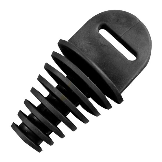 Black rubber exhaust bung with multiple ridges for a secure fit, featuring a top handle for easy insertion and removal, designed for 4-stroke engines by Bike-It.