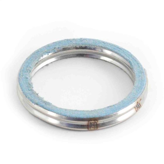 Round, blue asbestos-free exhaust gasket with a metallic silver outer ring, designed for 45 MM applications, shown individually against a white background.