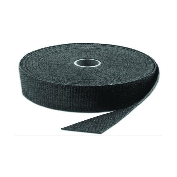 Black exhaust wrap tape by Bike-It, made of durable material, featuring a textured surface and rolled for easy application, designed to reduce heat and protect components.