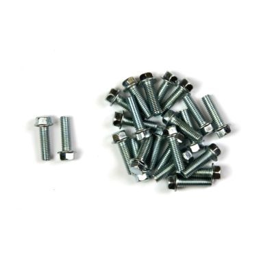 Twenty-five carbon steel flange head bolts in silver, each measuring M6 x 16 mm, with a hexagonal head and threaded shaft, arranged on a white background.