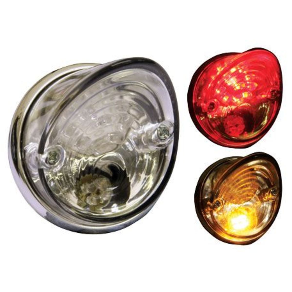 Red and amber LED rear bike light with a clear plastic casing, featuring an integral indicator and a rounded design, suitable for enhancing visibility while cycling.