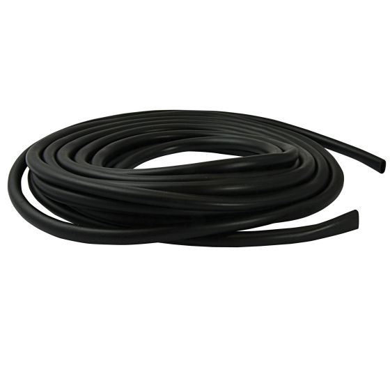 Black rubber fuel pipe roll, 6 mm diameter, 7.5 m (25 ft) length, flexible and durable, ideal for use with fuel filters, coiled neatly for easy storage.