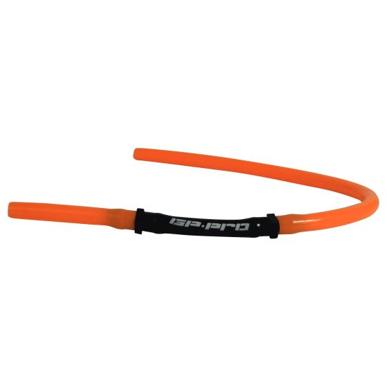 Long orange fuel vent tube made of flexible material, featuring a black rubber grip with "GP-PRO" branding, designed for motorcycle fuel systems.
