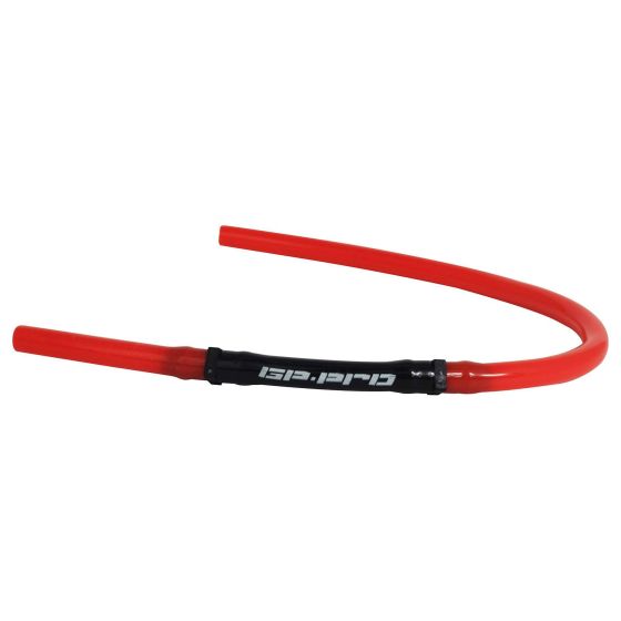 Red long fuel vent tube with a curved design, featuring a black GP-PRO logo on the connector, made from durable material for optimal performance.