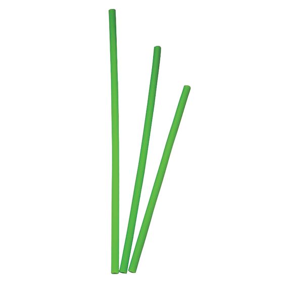 Bright green plastic spoke shrouds, measuring 15 cm each, packaged in a set of 40, designed for bicycle wheels.
