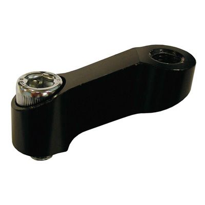 Black metal mirror extender with a 10mm thread, featuring a hexagonal socket for secure attachment and a smooth, sleek design for motorcycle mirrors.