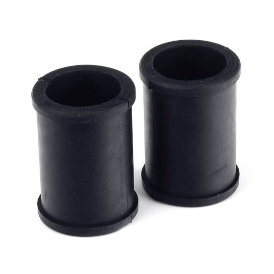 Two black rubber headlight bracket rubbers designed for 35mm fittings, featuring a cylindrical shape with a smooth finish and a slightly flared base.
