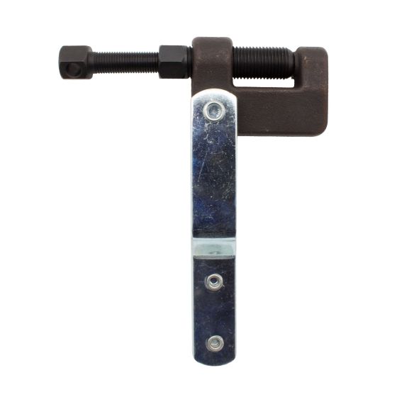 Heavy-duty black chain breaker tool with a metallic handle and a sturdy clamp design, featuring a threaded screw for precise chain pin removal.