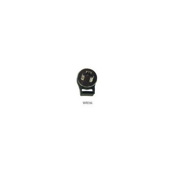 Black 3-pin indicator relay for motorcycles, labeled "WRE06," designed for 12V and 18/23Watt applications, featuring a compact and durable plastic construction.