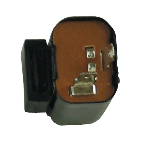 Black rectangular relay with a brown interior, featuring metal connectors, designed for Yamaha TZR125, rated at 12V and 23W x 2 + 3.4W.