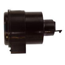 Black plastic indicator relay with a cylindrical shape, featuring a connector and a flat mounting tab, labeled for Honda use, rated at 12.8V and 23 X 2+3.4W.