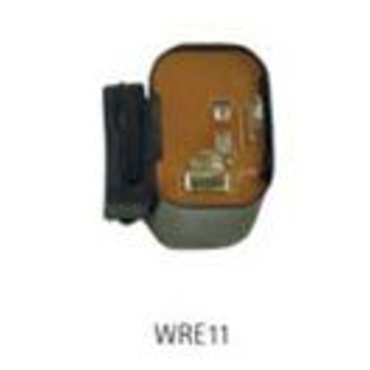 Bike It Indicator Relay for Yamaha DT50Mx, featuring a compact rectangular design with a black casing and an orange circuit board, marked with WRE11 for easy identification.