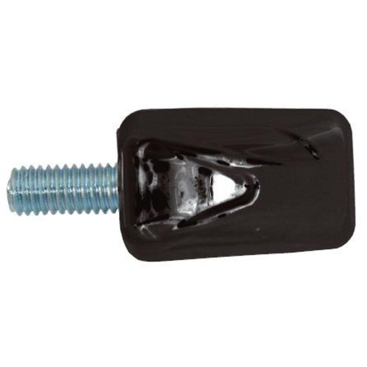 Black rectangular motorcycle indicator with a clear lens and a threaded metal screw for mounting, designed for enhanced visibility and durability.