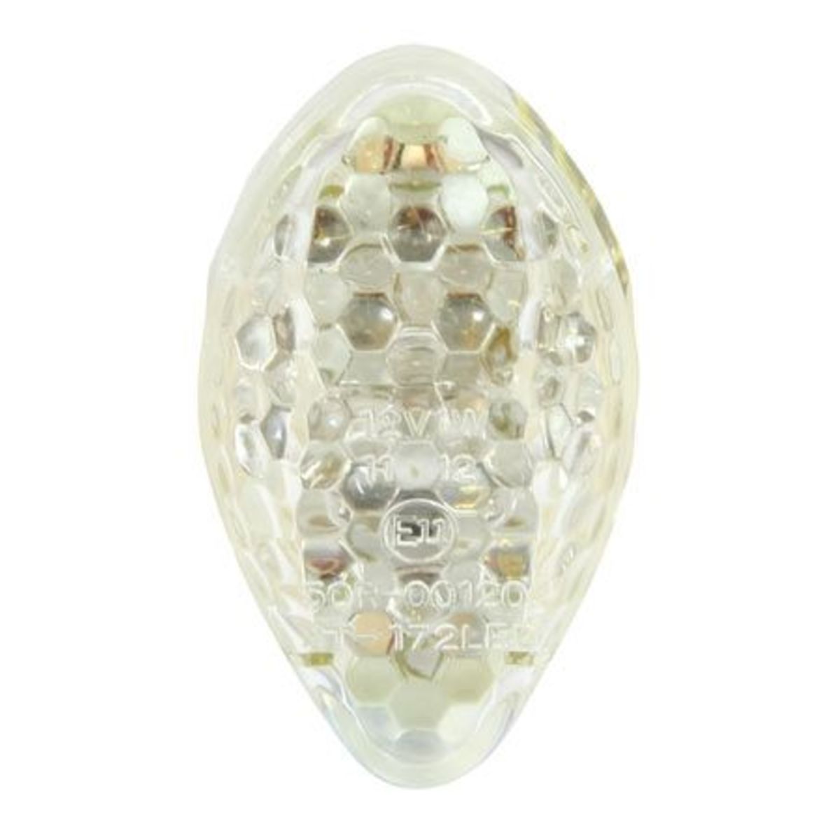 Clear LED fairing insert indicator with a honeycomb pattern, designed for Honda motorcycles, featuring a sleek, aerodynamic shape and durable plastic material.