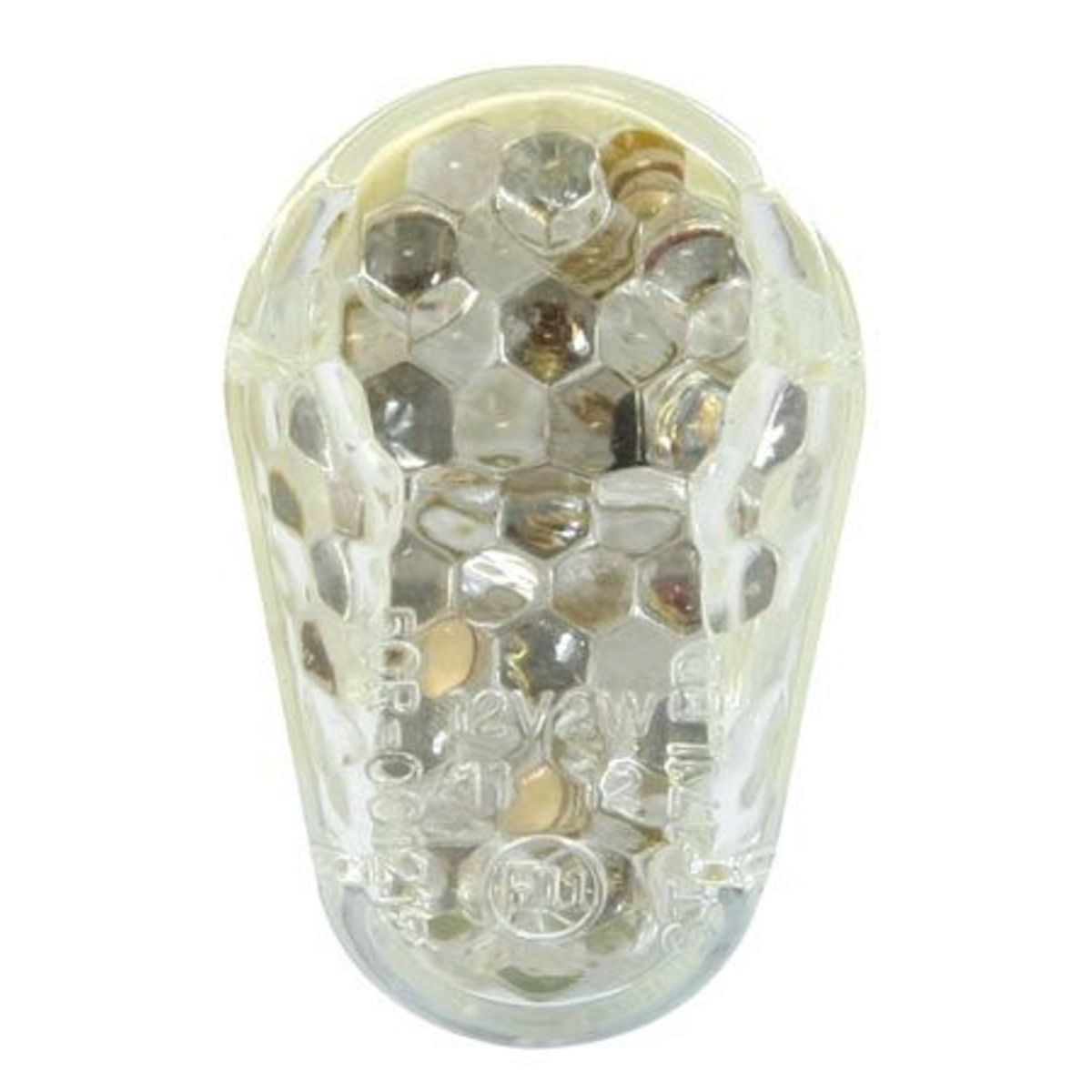 Clear plastic LED fairing insert indicator with a honeycomb pattern, designed for Yamaha motorcycles from 2002 onwards, featuring a sleek, aerodynamic shape.