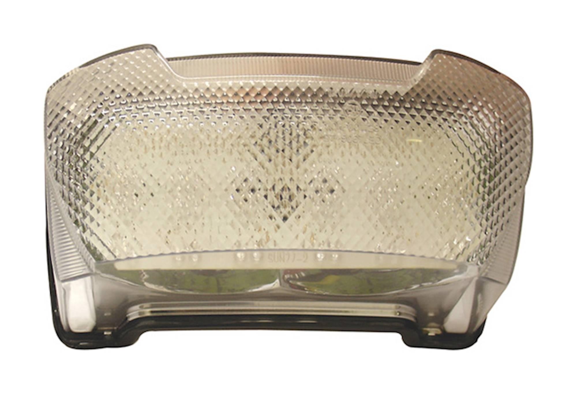 Clear lens LED rear tail light with integral indicators, featuring a textured surface and a black plastic base, designed for Yamaha YZF1000 R Thunder Ace models from 1996 to 2003.