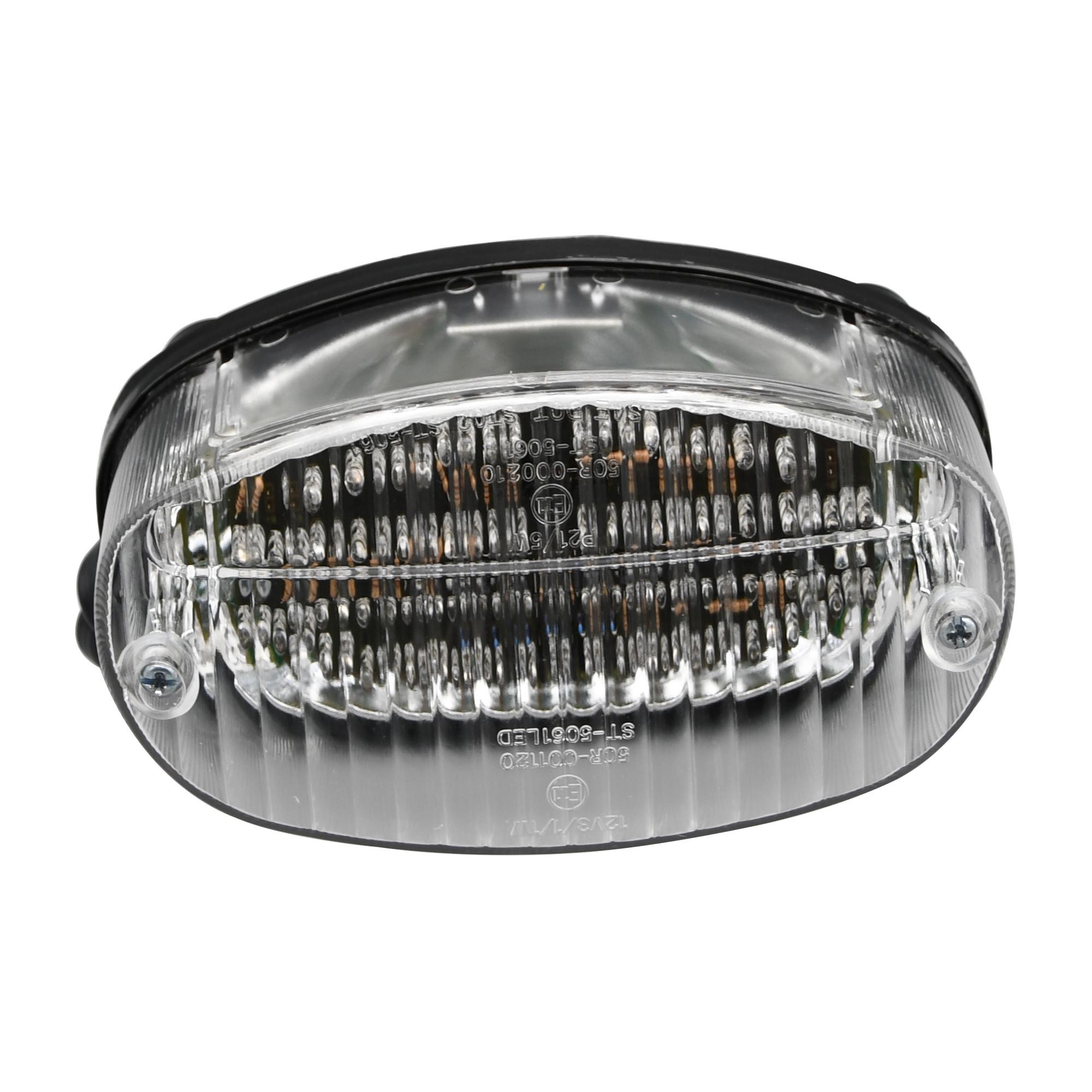 LED rear tail light with a clear lens, featuring integral indicators, designed for Yamaha YZF600R Thundercat models from 1996 to 2004, with a sleek black casing.