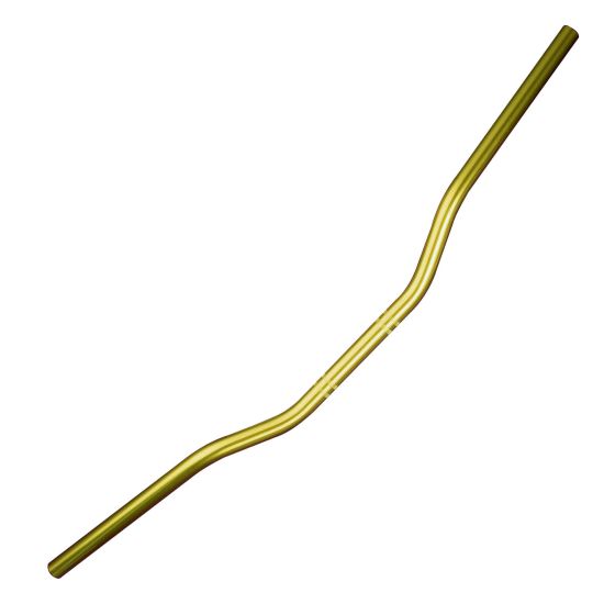 Gold low un-braced bike handlebar with a sleek, curved design, made from lightweight metal for improved performance and style.