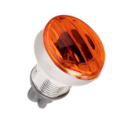 Micro slim fairing indicator featuring a round amber lens, white plastic base, and a textured surface, measuring 45 x 40mm, designed for motorcycle use.