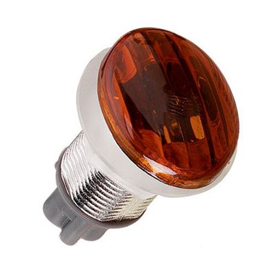 Micro Slim fairing indicator featuring a smoked lens with a round, amber-colored top and a silver base, designed for motorcycle use.