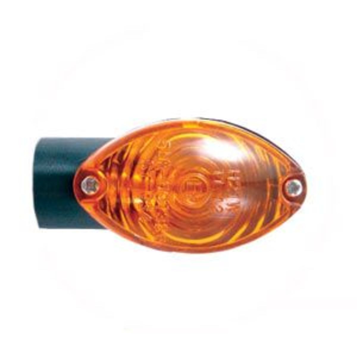 Black plastic body with an oval shape, featuring a bright orange iridium lens, designed as a mini indicator light for bicycles.
