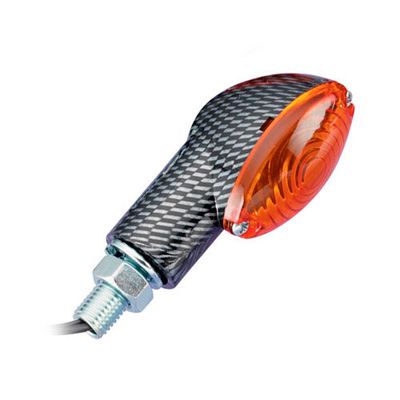 Bike It Cat Eye Mini Indicators feature a sleek carbon body with a distinctive amber lens, designed for durability and visibility, ideal for enhancing bike safety.
