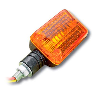Short stem mini indicators featuring a carbon body and an amber lens, designed for bikes, with a textured surface and a threaded base for easy installation.
