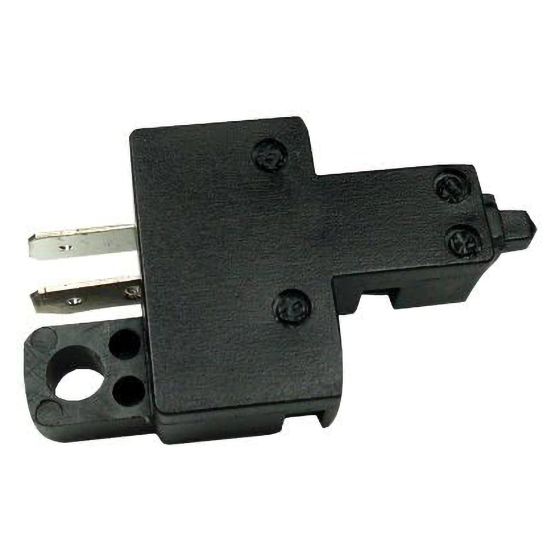 Black plastic clutch switch for Honda and Suzuki models, featuring two metal prongs and a mounting hole, identified by part numbers #SSSF04, #35330-MBO-003, and #57560-02FAO.