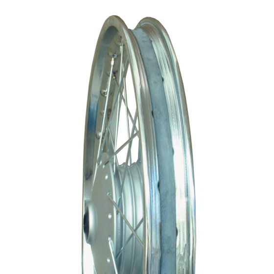 12-inch Bike It rim tape in gray, made of durable material, shown fitted on a silver metal bicycle rim with spokes visible, designed to prevent punctures.