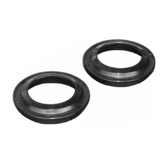 Black rubber fork dust seals, measuring 37 x 49 mm, featuring a smooth surface and a circular design, ideal for protecting bike forks from dirt and debris.