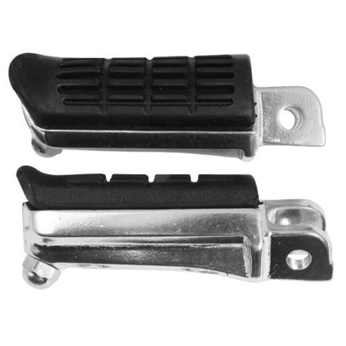 Black rubber and silver metal replacement footpegs designed for Honda motorcycles, featuring a textured surface for grip and a sturdy mounting bracket.
